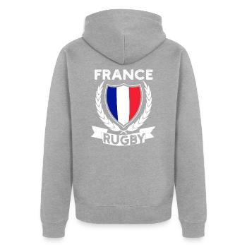 Rugby France Rugby Trikot Für Franzosen Und Fans - Unisex Premium Bio Zip Hoodie - Grau meliert - Hinten - Nico (187cm)