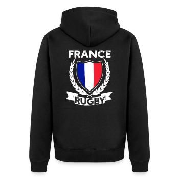 Rugby France Rugby Trikot Für Franzosen Und Fans - Unisex Premium Bio Zip Hoodie - Schwarz - Hinten - Nico (187cm)