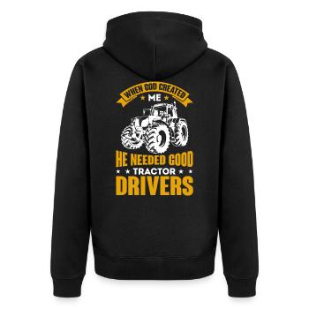 Farmer & Farmer Tractor Trecker Love Gift - Unisex Premium Organic Zip Hoodie - black - Back - Nico (187cm)
