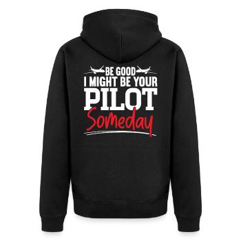 Ich Könnte Eines Tages Ihr Pilot Sein Flugzeug - Unisex Premium Bio Zip Hoodie - Schwarz - Hinten - Nico (187cm)