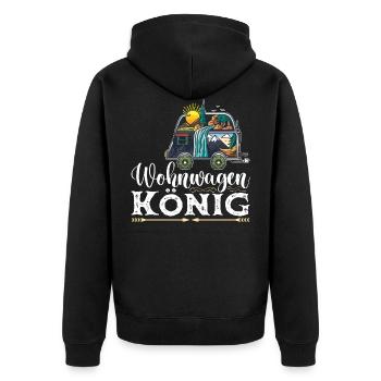 Wohnwagen König Camper Papa Camping - Unisex Premium Bio Zip Hoodie - Schwarz - Hinten - Nico (187cm)