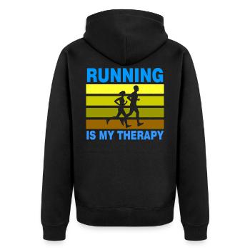 Running Is My Therapy - Unisex Premium Bio Zip Hoodie - Schwarz - Hinten - Nico (187cm)