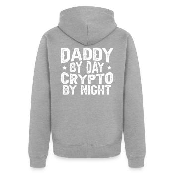 Papa Jour Crypto Dans La Nuit Trader Crypto - Veste à capuche bio Premium Unisexe - gris chiné - Dos - Nico (187cm)