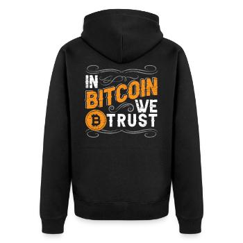 In Bitcoin Vertrauen Wir Cryptocurrency Crypto - Unisex Premium Bio Zip Hoodie - Schwarz - Hinten - Nico (187cm)
