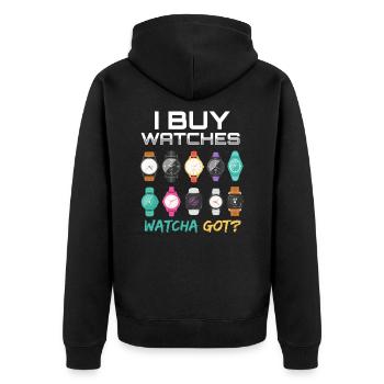 I Buy Watches Watcha Got? Watches Watch - Unisex Premium Organic Zip Hoodie - black - Back - Nico (187cm)