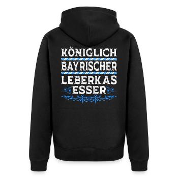 Königlich Bayrischer Leberkas Esser Bayern - Unisex Premium Bio Zip Hoodie - Schwarz - Hinten - Nico (187cm)
