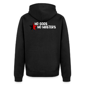No Gods No Masters - Unisex Premium Bio Zip Hoodie - Schwarz - Hinten - Nico (187cm)