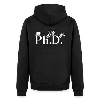 Phuckin Erledigt Ph. D. Doktor Promoviert - Unisex Premium Bio Zip Hoodie - Schwarz - Hinten - Nico (187cm)