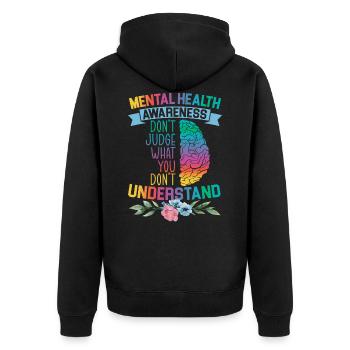Mental health - Unisex Premium Organic Zip Hoodie - black - Back - Nico (187cm)