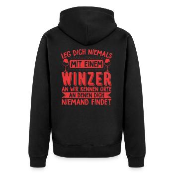 Leg Dich Niemals Mit Einem Winzer An Lustiges Winz - Unisex Premium Bio Zip Hoodie - Schwarz - Hinten - Nico (187cm)