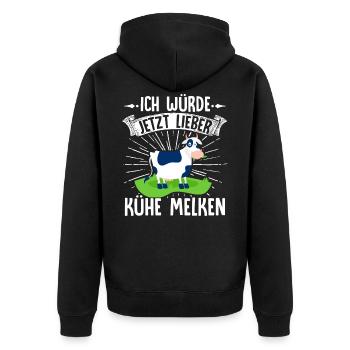 Ich Würde Jetzt Lieber Meine Kühe Melken Geschenk - Unisex Premium Bio Zip Hoodie - Schwarz - Hinten - Nico (187cm)