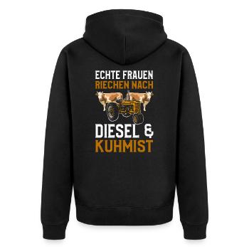 Landwirt Bauer Frauen Traktor Bauernhof Farmer - Unisex Premium Bio Zip Hoodie - Schwarz - Hinten - Nico (187cm)