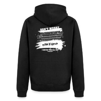 Reifenabdruck -Kann den ganzen Tag so weiter gehen - Unisex Premium Bio Zip Hoodie - Schwarz - Hinten - Nico (187cm)