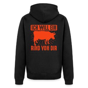 Ich Will Ein Rind Von Dir, Lustiger Grill Spruch - Unisex Premium Bio Zip Hoodie - Schwarz - Hinten - Nico (187cm)