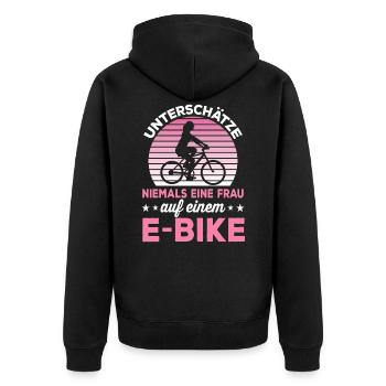 E Bike Frauen Spruch Elektro Fahrrad Geschenk - Unisex Premium Bio Zip Hoodie - Schwarz - Hinten - Nico (187cm)