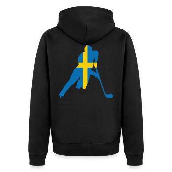 Schwedisches Eishockey - Unisex Premium Bio Zip Hoodie - Schwarz - Hinten - Nico (187cm)