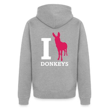 I Love Donkeys âne mule - Veste à capuche bio Premium Unisexe - gris chiné - Dos - Nico (187cm)