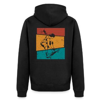 Retro Skater Cool Skateboard Boys Gift - Unisex Premium Organic Zip Hoodie - black - Back - Nico (187cm)