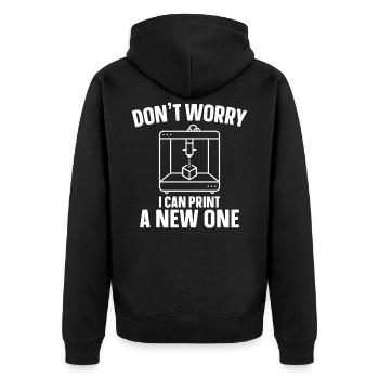 Keine Sorge, Ich Kann Einen Neuen Drucken 3D-Druck - Unisex Premium Bio Zip Hoodie - Schwarz - Hinten - Nico (187cm)