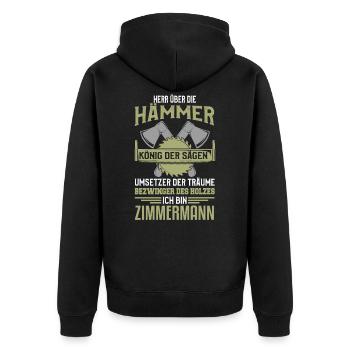 Zimmerer Zimmermann Zimmerei Schreiner Handwerker - Unisex Premium Bio Zip Hoodie - Schwarz - Hinten - Nico (187cm)