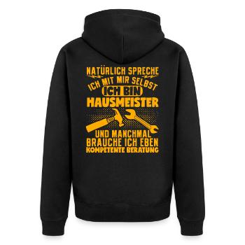 Natürlich Spreche Ich Mit Mir Selbst Hausmeister - Unisex Premium Bio Zip Hoodie - Schwarz - Hinten - Nico (187cm)