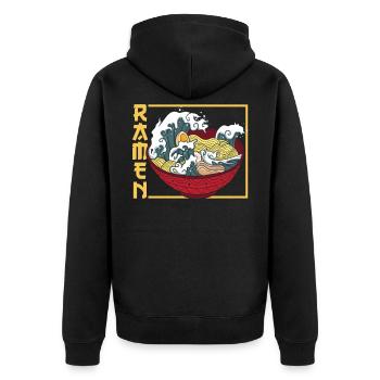 The Great Wave From Kanagawa Ramen Noodle Lovers - Unisex Premium Organic Zip Hoodie - black - Back - Nico (187cm)