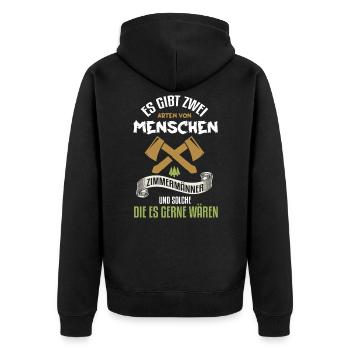 Zimmerer Zimmermann Zimmerei Schreiner Handwerker - Unisex Premium Bio Zip Hoodie - Schwarz - Hinten - Nico (187cm)