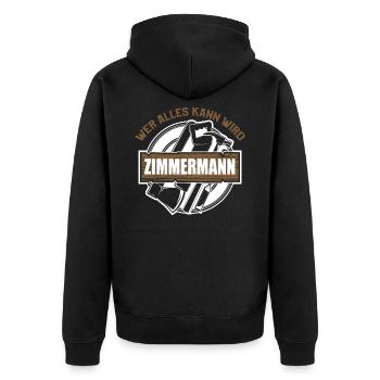 Zimmerer Zimmermann Zimmerei Schreiner Handwerker - Unisex Premium Bio Zip Hoodie - Schwarz - Hinten - Nico (187cm)