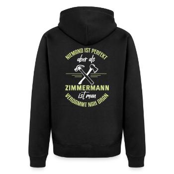 Zimmermann Zimmerer Zimmerei Schreiner Handwerker - Unisex Premium Bio Zip Hoodie - Schwarz - Hinten - Nico (187cm)