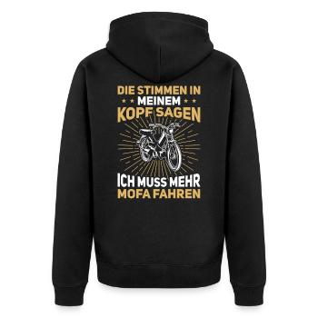 Retro Mofa Geschenk 2 Takter Mokick Moped - Unisex Premium Bio Zip Hoodie - Schwarz - Hinten - Nico (187cm)