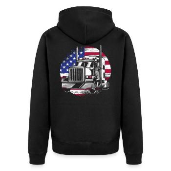American Trucker USA Flag Truck Driver - Unisex Premium Organic Zip Hoodie - black - Back - Nico (187cm)