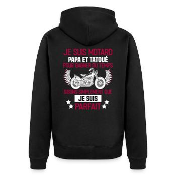 Tattooed biker dad = perfect man - Biker humor - Unisex Premium Organic Zip Hoodie - black - Back - Nico (187cm)