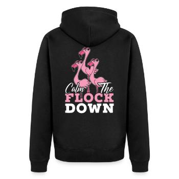 Calm The Flock Down Rosa Flamingo - Veste à capuche bio Premium Unisexe - noir - Dos - Nico (187cm)