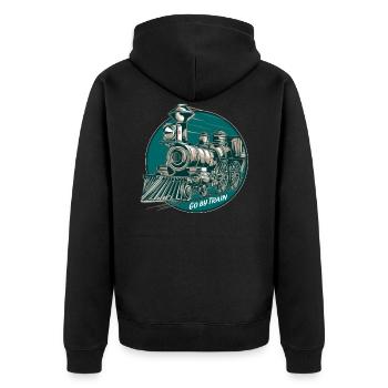 Zug - Unisex Premium Bio Zip Hoodie - Schwarz - Hinten - Nico (187cm)