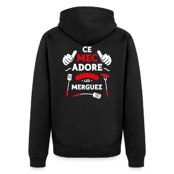 Ce mec adore les merguez - Veste à capuche bio Premium Unisexe - noir - Dos - Nico (187cm)