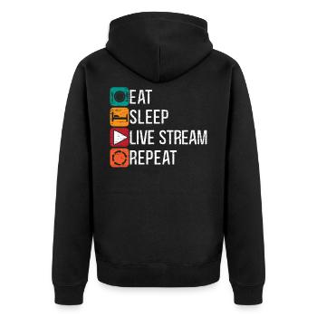 Eat Sleep Live Stream Repeat Online Streaming - Unisex Premium Bio Zip Hoodie - Schwarz - Hinten - Nico (187cm)