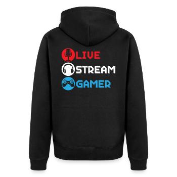 Live Stream Gamer Livestreaming Online Spiel - Unisex Premium Bio Zip Hoodie - Schwarz - Hinten - Nico (187cm)