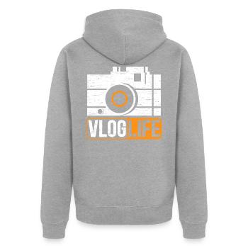 Vlog Leben Vlogger Kamera Social Media - Unisex Premium Bio Zip Hoodie - Grau meliert - Hinten - Nico (187cm)