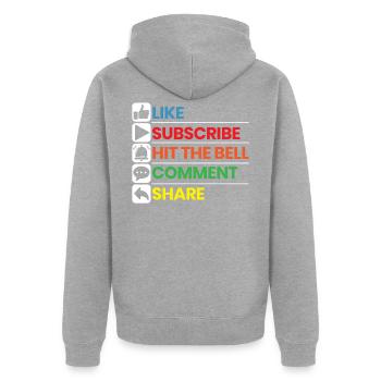 Like Subscribe Hit The Bell Comment Share Streamer - Unisex Premium Organic Zip Hoodie - heather grey - Back - Nico (187cm)