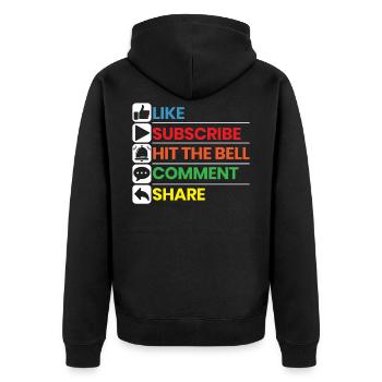 Like Subscribe Hit The Bell Comment Share Streamer - Unisex Premium Organic Zip Hoodie - black - Back - Nico (187cm)