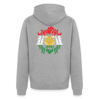 Kurdistan - Unisex Premium Bio Zip Hoodie - Grau meliert - Hinten - Nico (187cm)