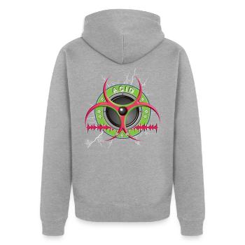 Acid Musik Techno - Unisex Premium Bio Zip Hoodie - Grau meliert - Hinten - Nico (187cm)