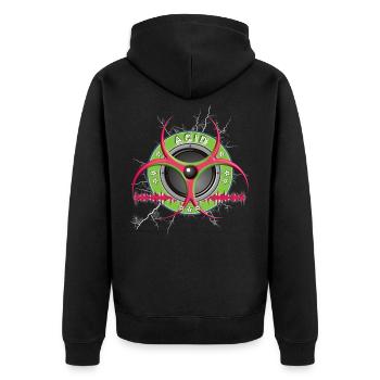 Acid Musik Techno - Unisex Premium Bio Zip Hoodie - Schwarz - Hinten - Nico (187cm)