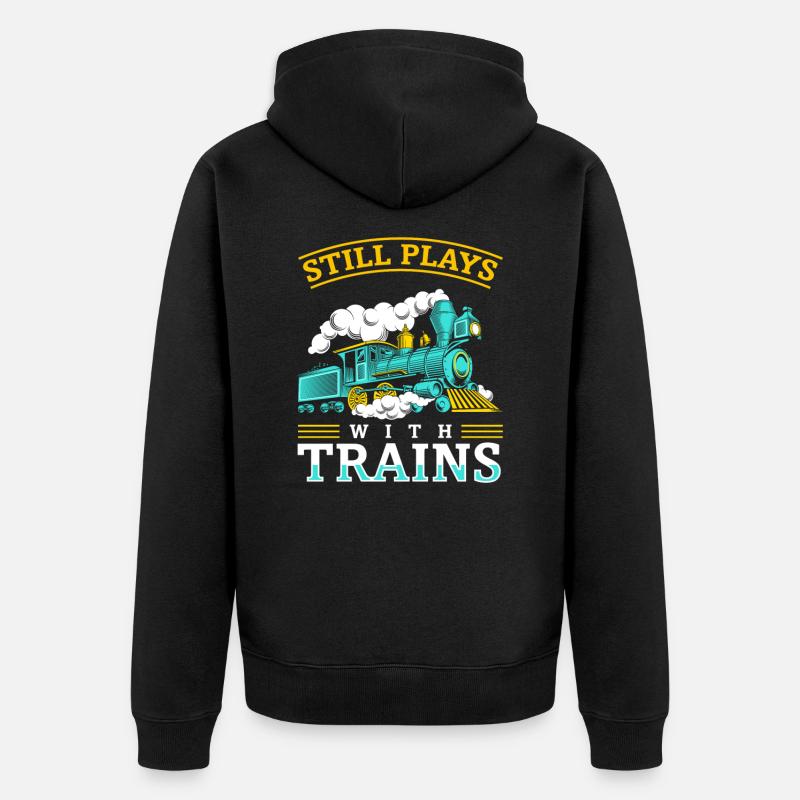 Still Plays With Trains Modeleisenbahn - Unisex Premium Bio Zip Hoodie - Schwarz