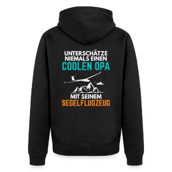 Segelflieger Opa Spruch Segelflugzeug Rente - Unisex Premium Bio Zip Hoodie - Schwarz - Hinten - Nico (187cm)