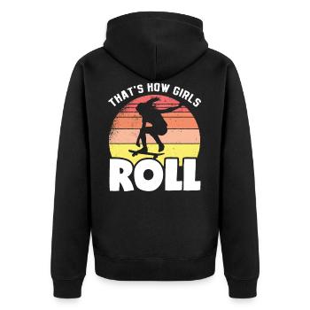 So Skaten Mädchen Retro Skateboard Girl Skater - Unisex Premium Bio Zip Hoodie - Schwarz - Hinten - Nico (187cm)