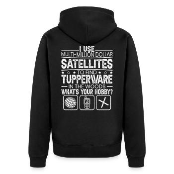 Ich Benutze Millionen Dollar Satelliten Geocacher - Unisex Premium Bio Zip Hoodie - Schwarz - Hinten - Nico (187cm)