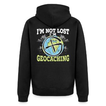 I'm Not Lost, I'm Geocacher - Unisex Premium Organic Zip Hoodie - black - Back - Nico (187cm)