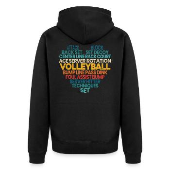 Volleyball Wortwolke Ballsport Volleyballspieler - Unisex Premium Bio Zip Hoodie - Schwarz - Hinten - Nico (187cm)