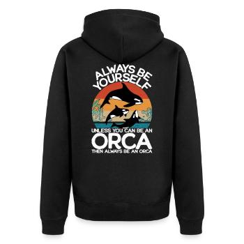 Drôle d’orque - Sois toujours toi-même - Baleine - Veste à capuche bio Premium Unisexe - noir - Dos - Nico (187cm)